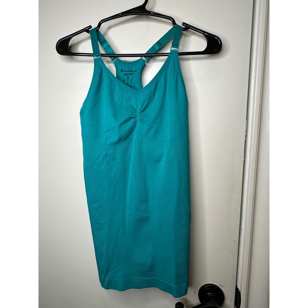 Champion GEAR Womens Teal Seamless Racerback Tank Top with Built-in Bra Size M